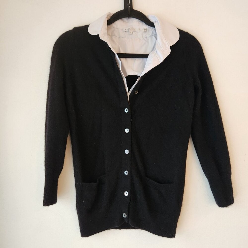 Vince 100% Cashmere Black Sweater Collared Layered Blouse Women's S